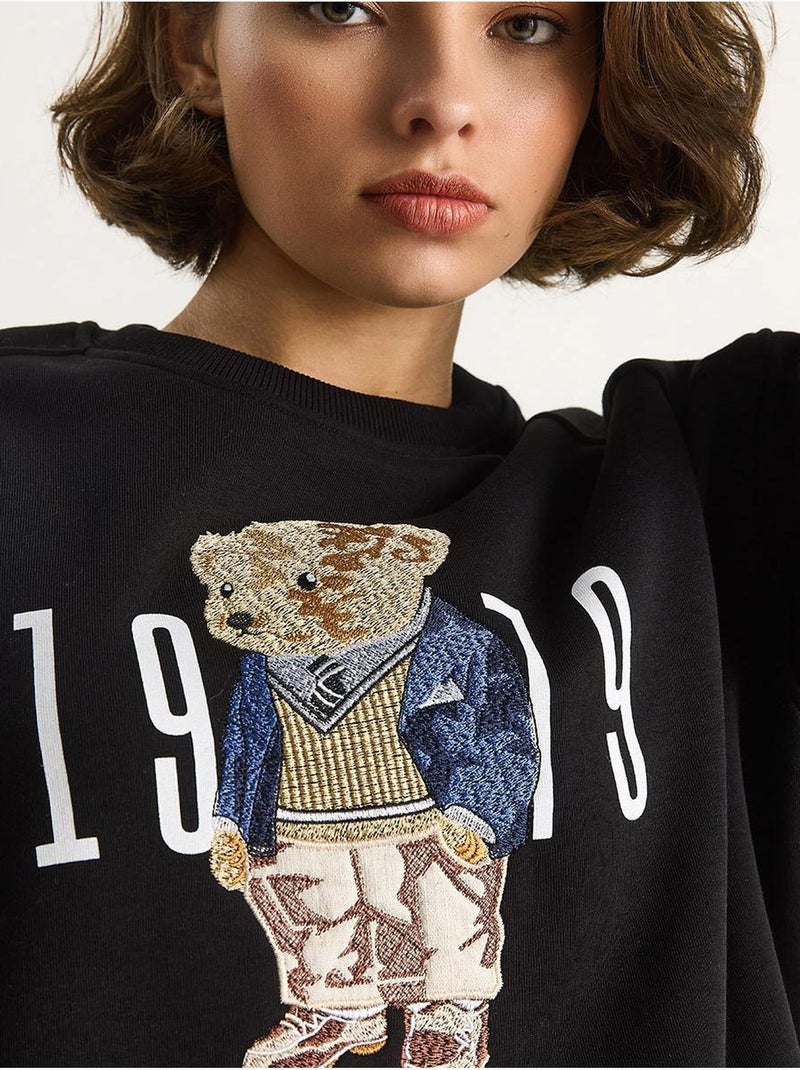 Sweatshirt de gola redonda estampada com corte relaxed lucci Preto - Kiabi
