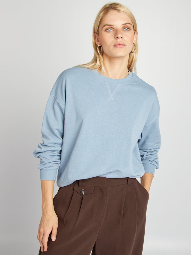 Sweatshirt de gola redonda lisa AZUL - Kiabi