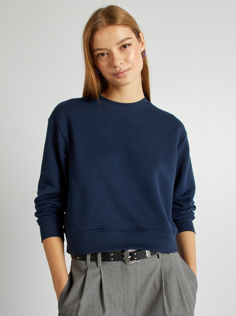 Sweatshirt de gola redonda lisa AZUL - Kiabi
