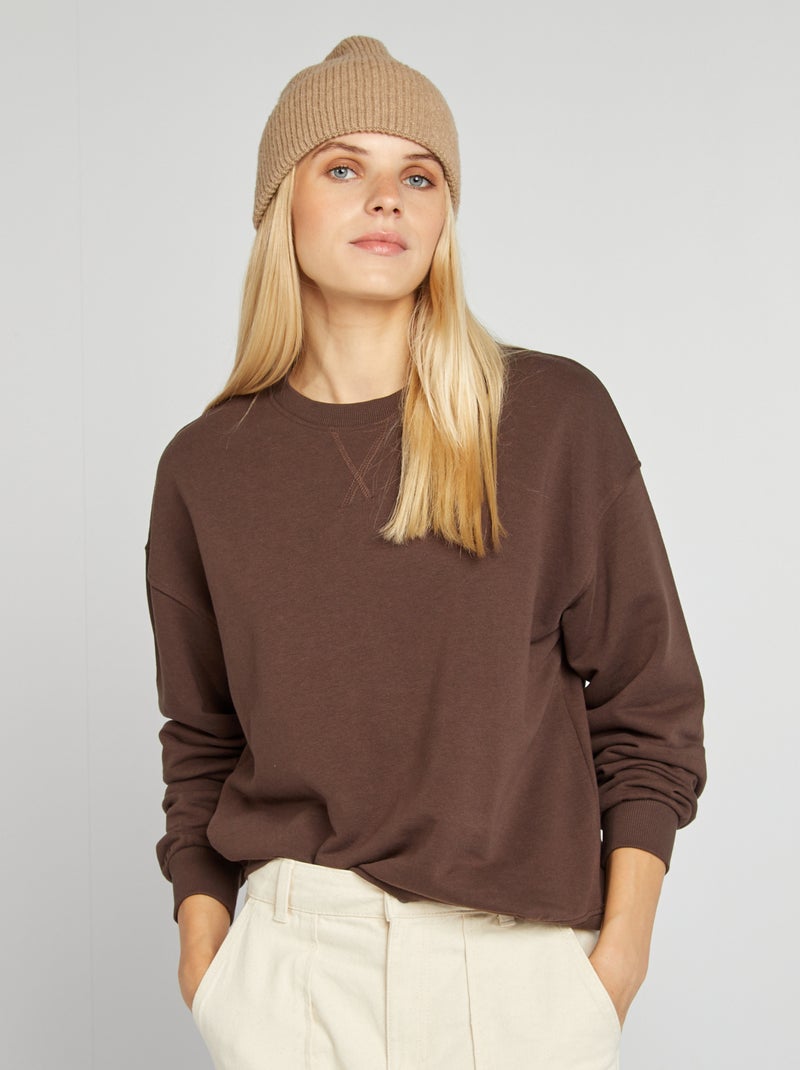 Sweatshirt de gola redonda lisa CASTANHO - Kiabi