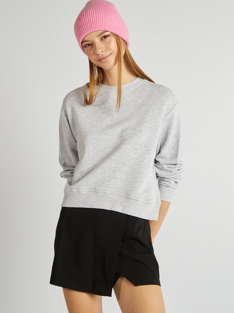 Sweatshirt de gola redonda lisa CINZA - Kiabi