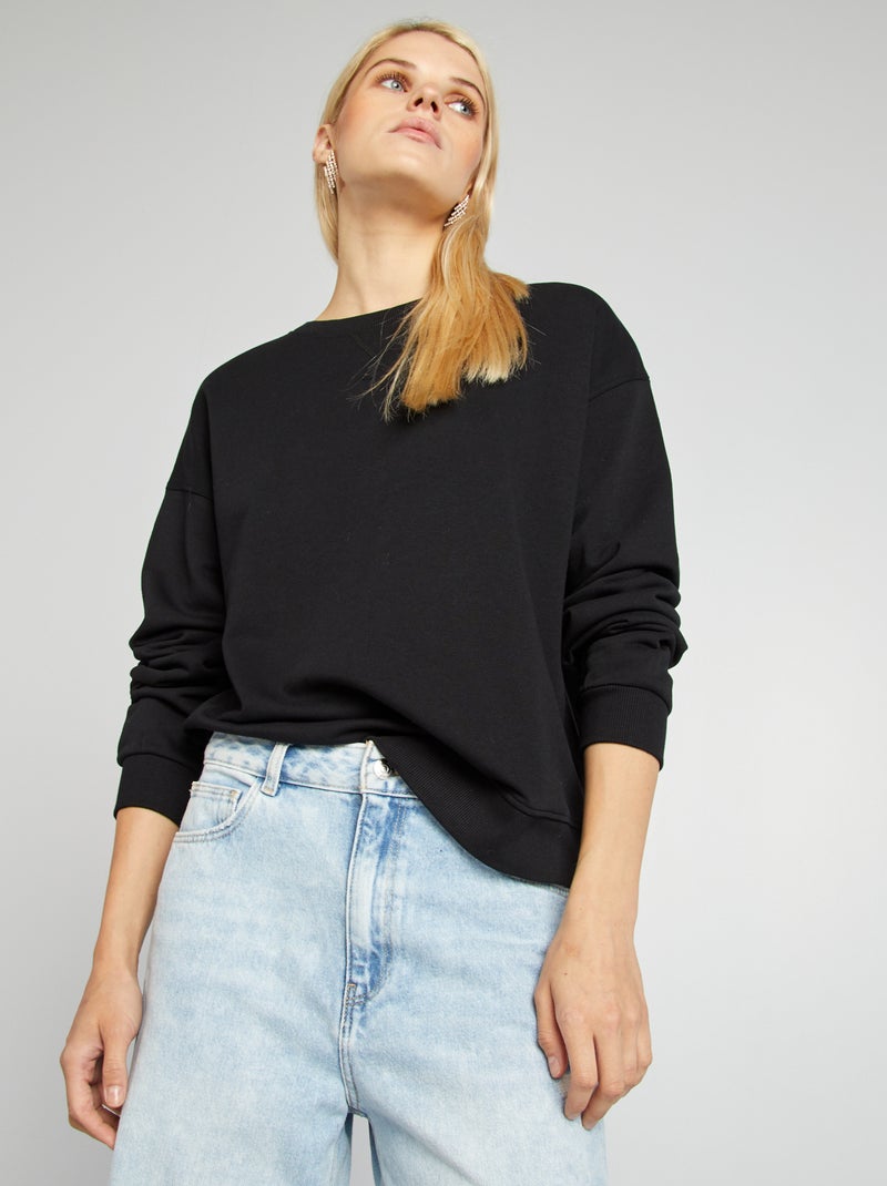 Sweatshirt de gola redonda lisa Preto - Kiabi