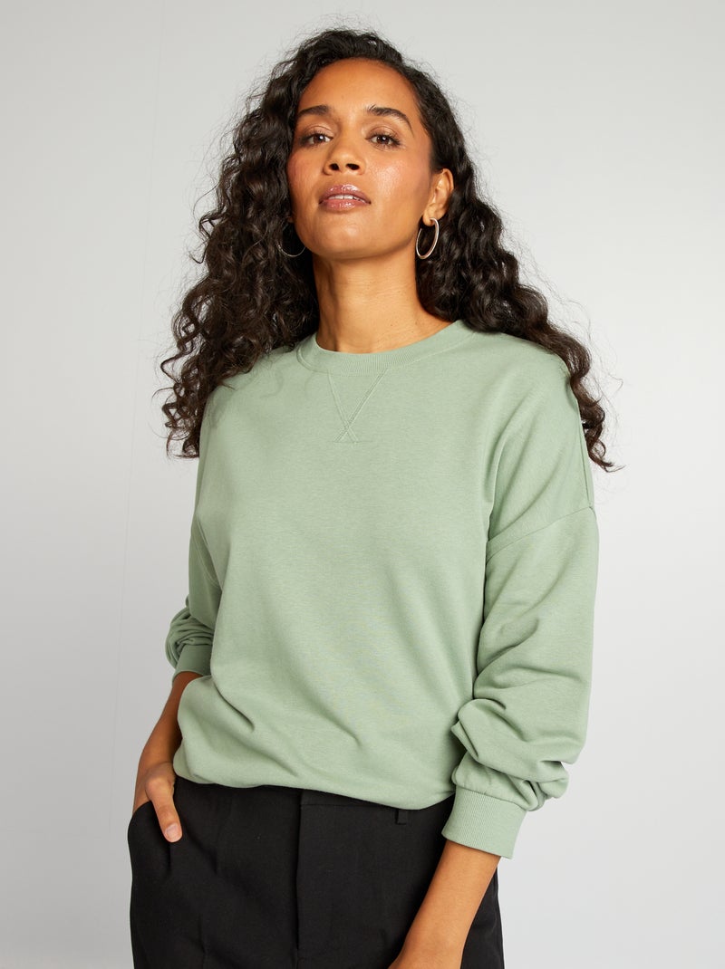 Sweatshirt de gola redonda lisa VERDE - Kiabi