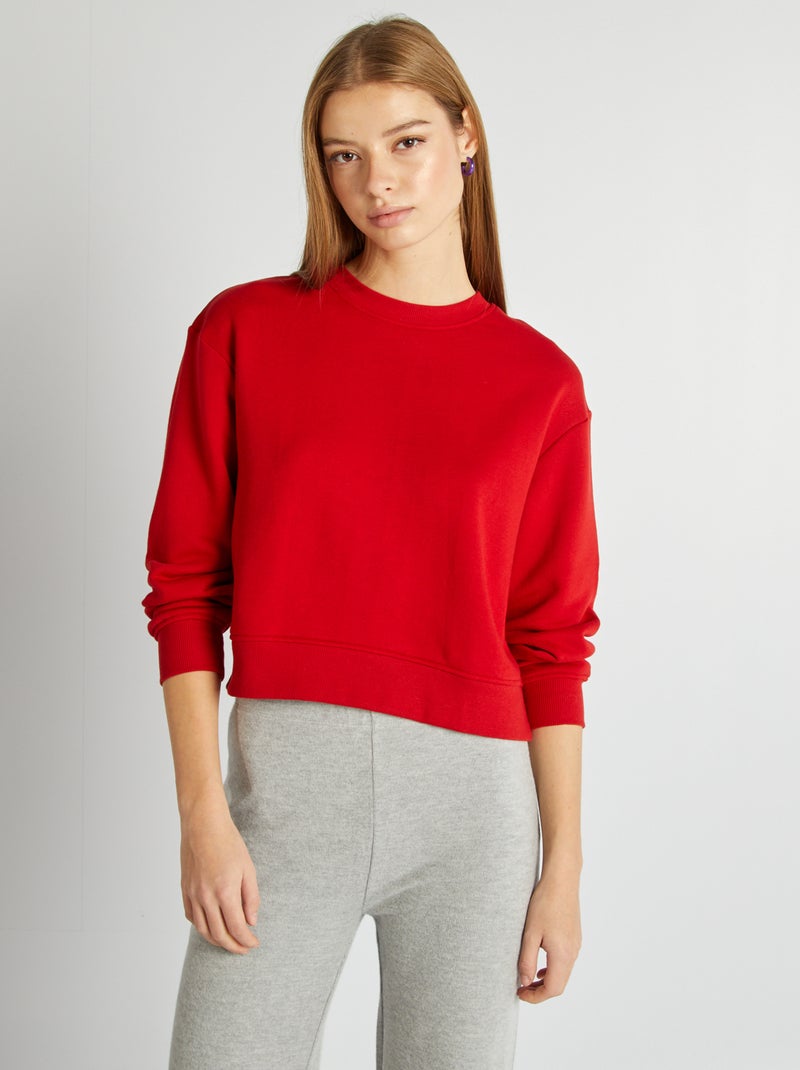 Sweatshirt de gola redonda lisa VERMELHO - Kiabi
