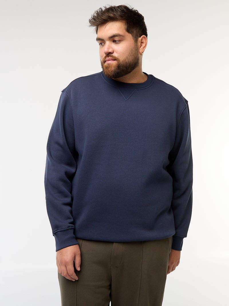 Sweatshirt de gola redonda liso Azul - Kiabi