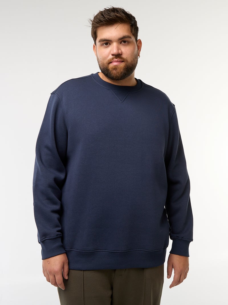 Sweatshirt de gola redonda liso Azul - Kiabi