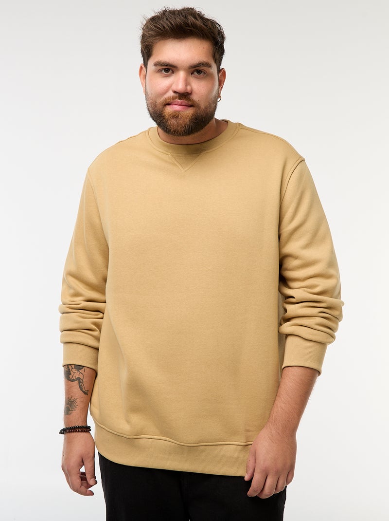 Sweatshirt de gola redonda liso Bege - Kiabi