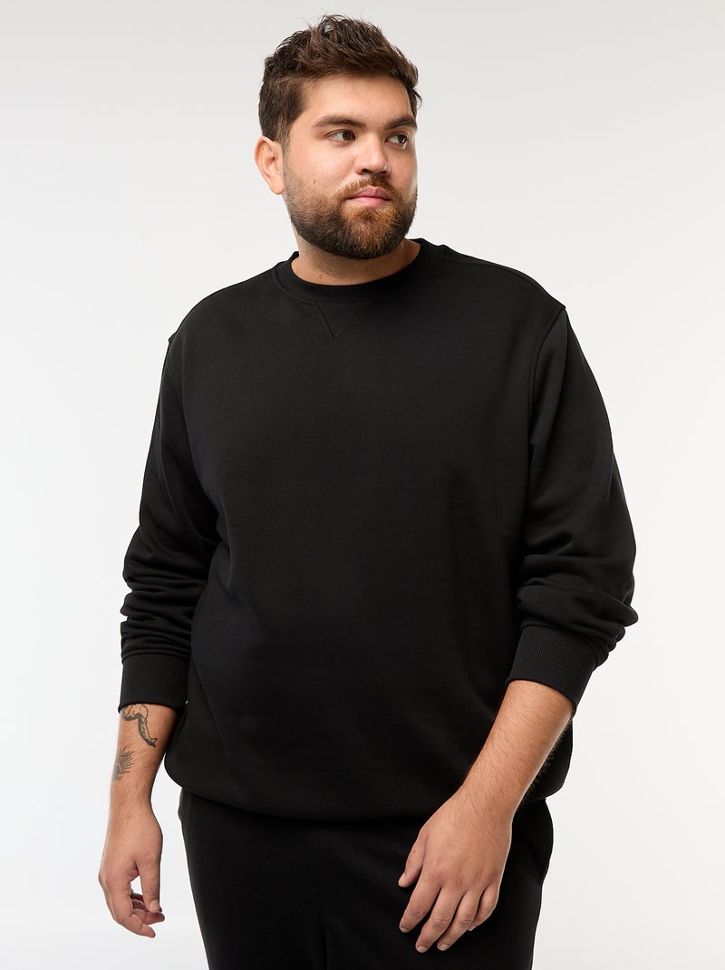 Sweatshirt de gola redonda liso Preto - Kiabi