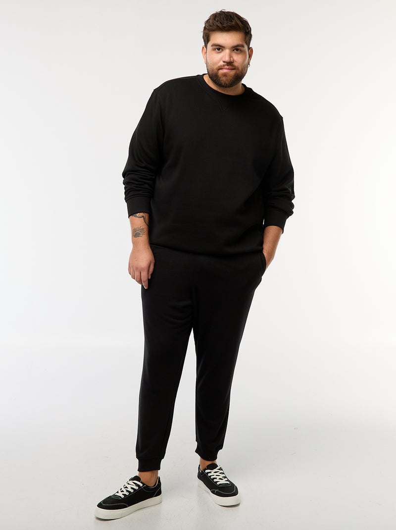 Sweatshirt de gola redonda liso Preto - Kiabi