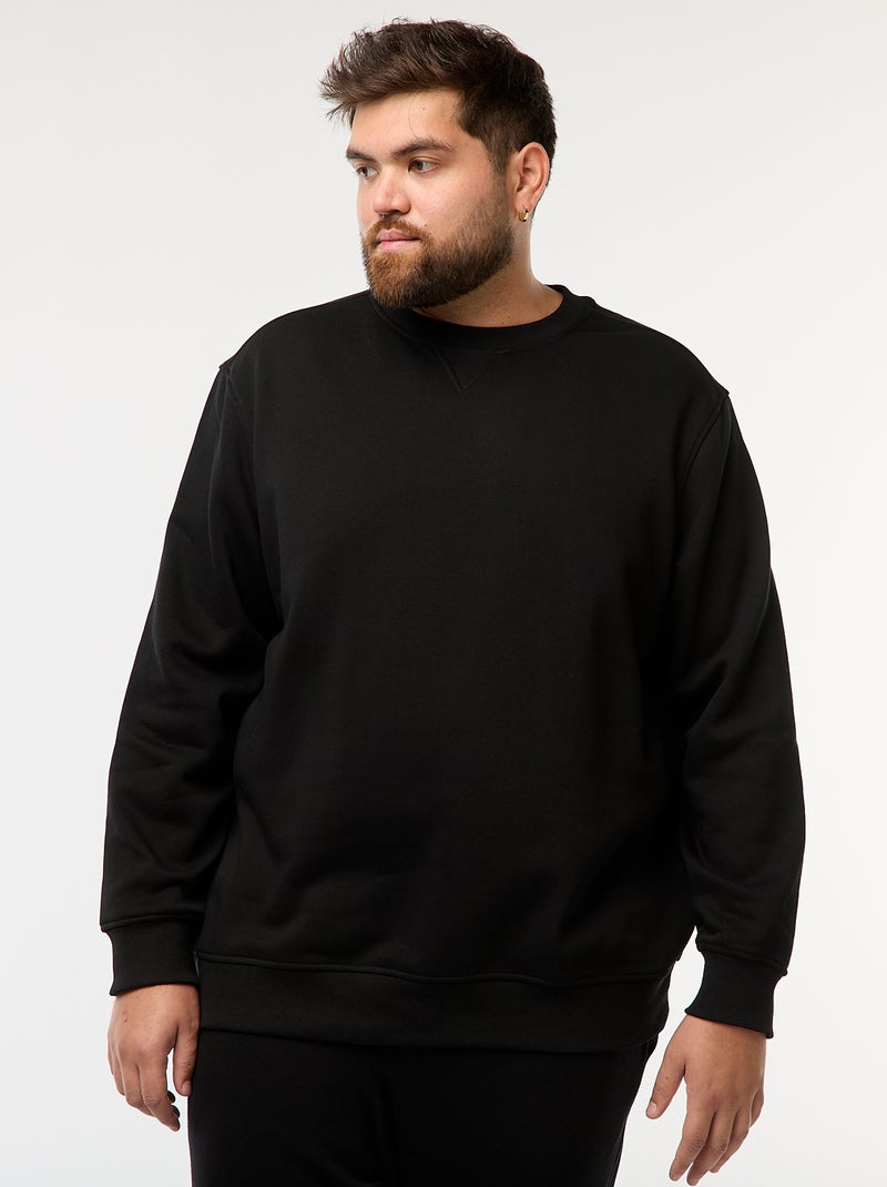 Sweatshirt de gola redonda liso Preto - Kiabi