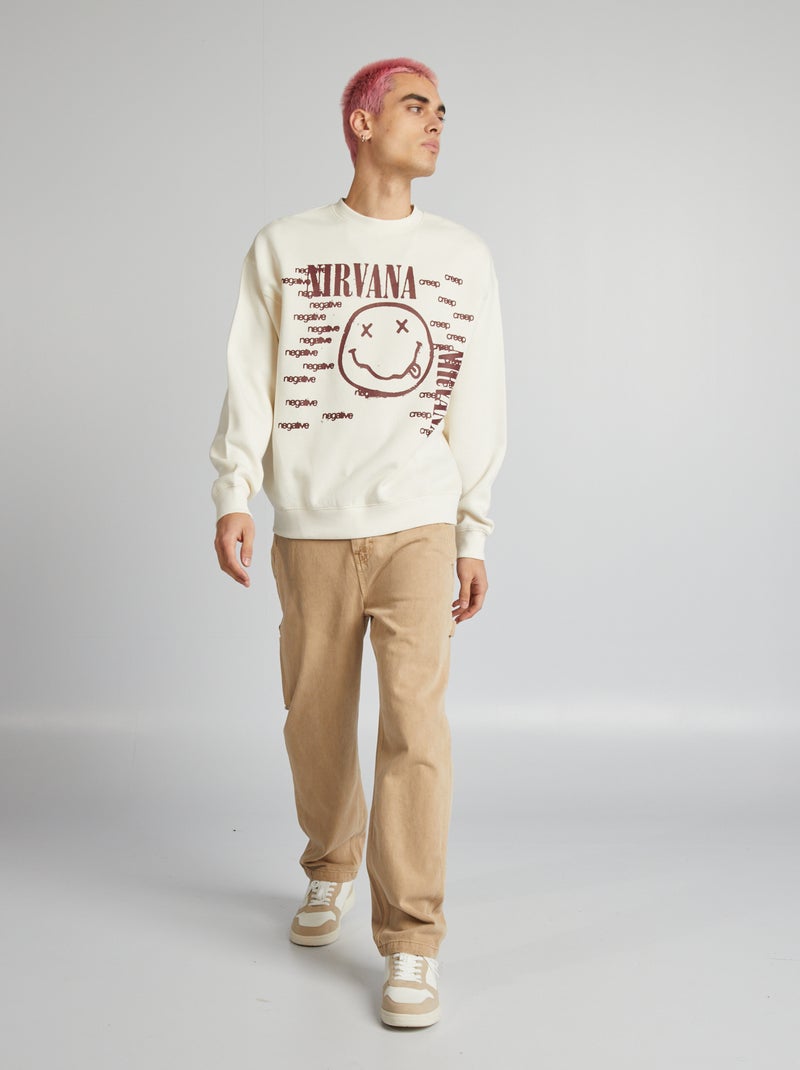 Sweatshirt de gola redonda 'Nirvana' BEGE - Kiabi
