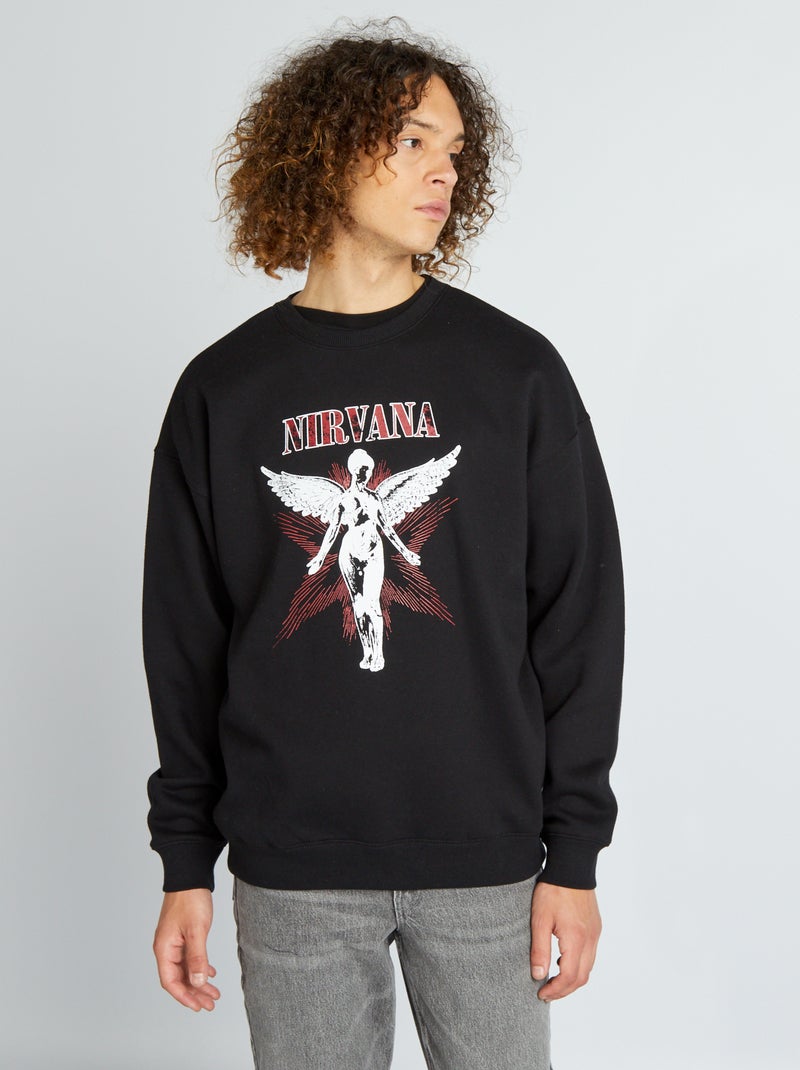 Sweatshirt de gola redonda 'Nirvana' PRETO - Kiabi