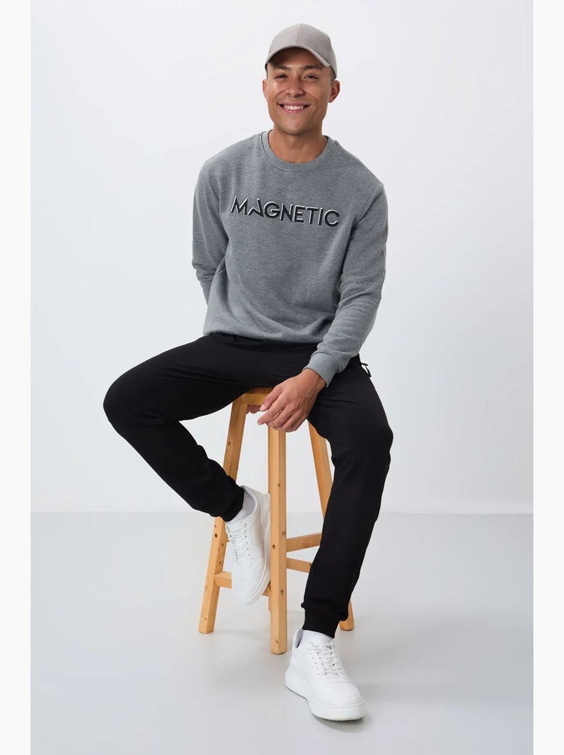 Sweatshirt de homem com estampado e gola redonda tommy Cinza médio - Kiabi