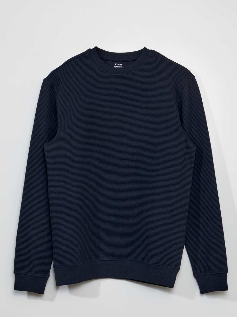 Sweatshirt de malha com gola redonda às riscas AZUL - Kiabi