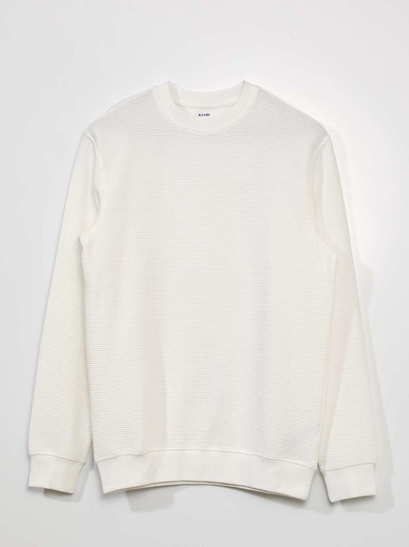 Sweatshirt de malha com gola redonda às riscas Branco - Kiabi