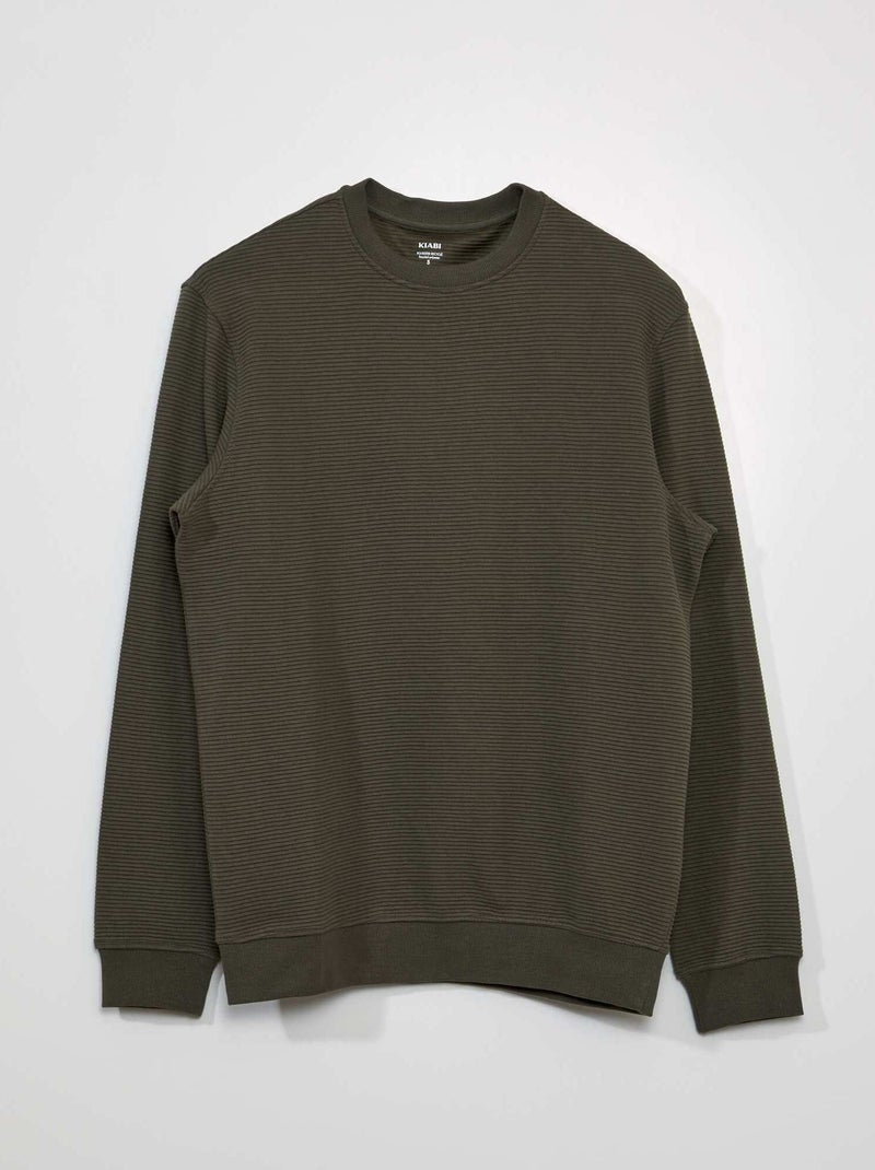 Sweatshirt de malha com gola redonda às riscas CAQUI - Kiabi