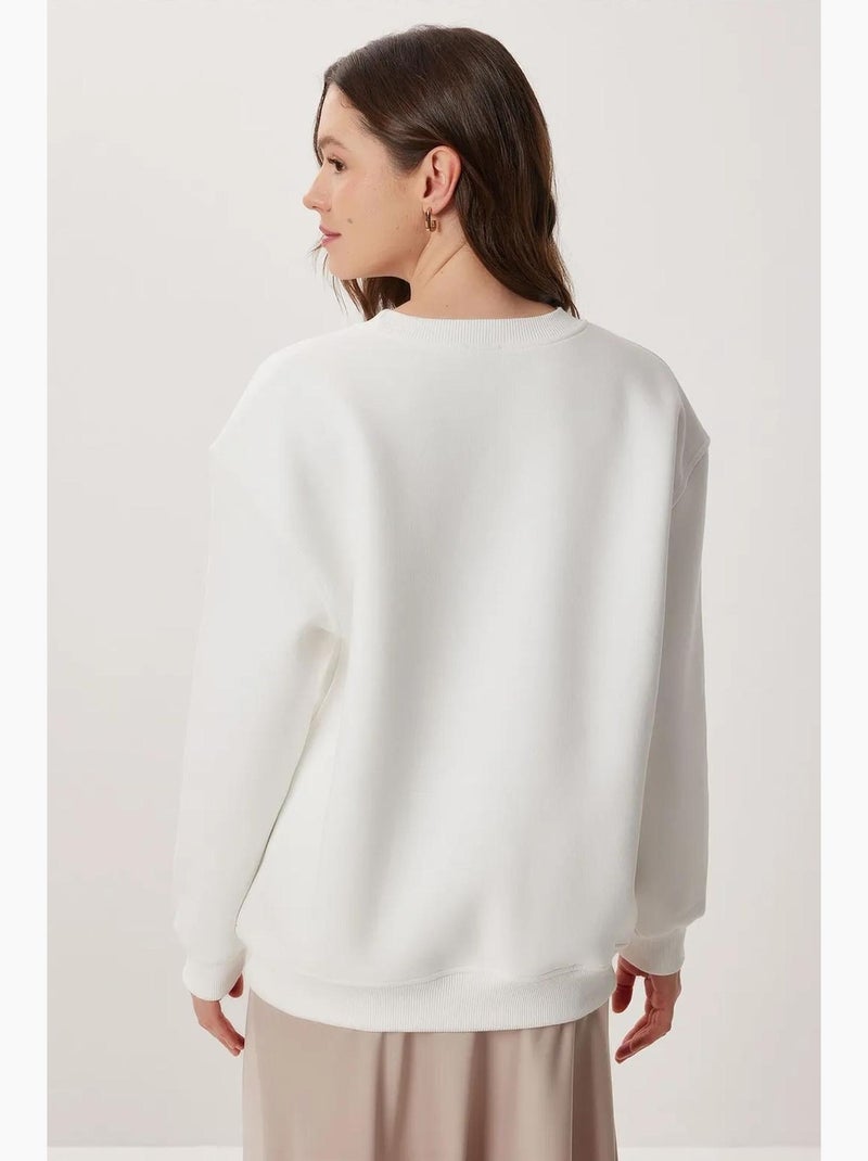 Sweatshirt de malha com gola redonda e manga comprida istanbul Marfim - Kiabi