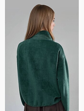 Sweatshirt de malha felpuda com gola com fecho e bolso busem