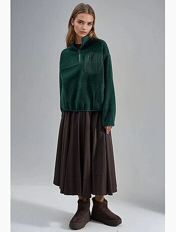 Sweatshirt de malha felpuda com gola com fecho e bolso busem