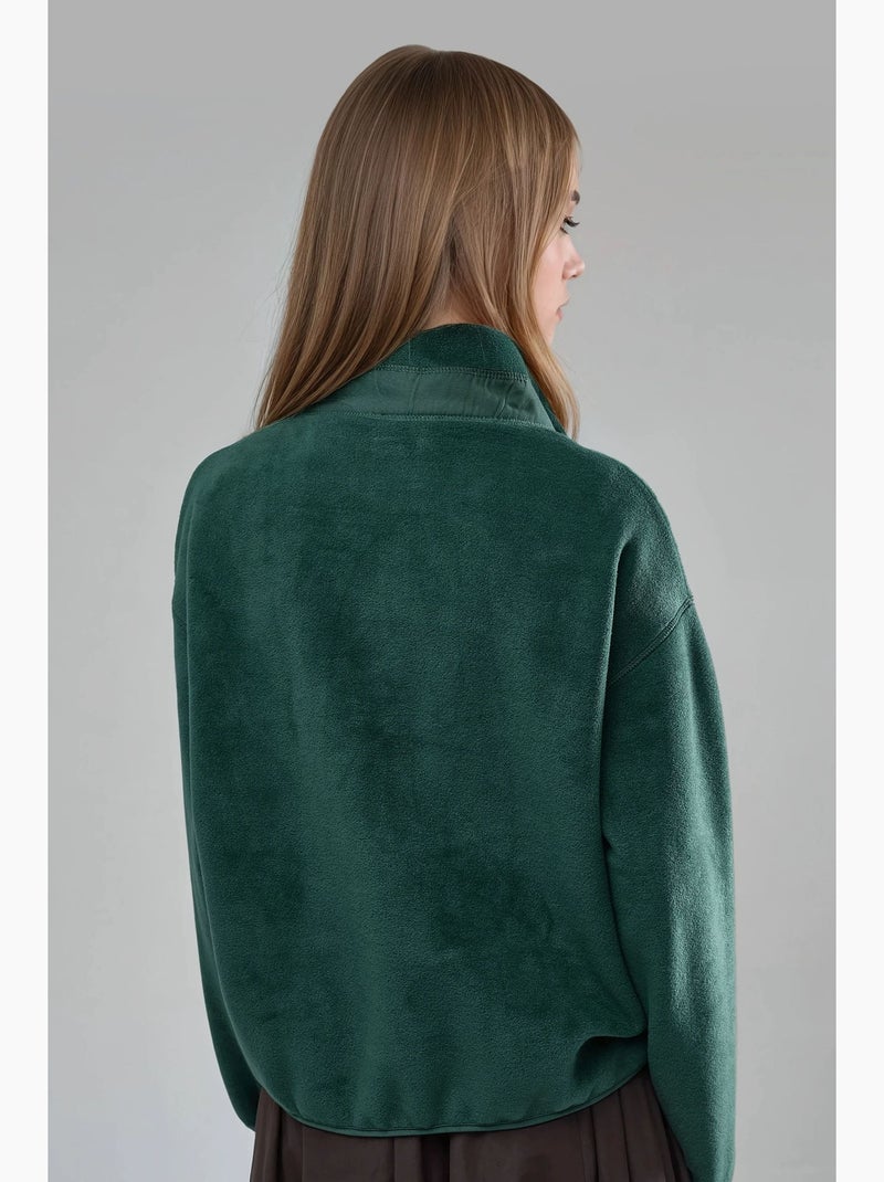 Sweatshirt de malha felpuda com gola com fecho e bolso busem Verde escuro - Kiabi