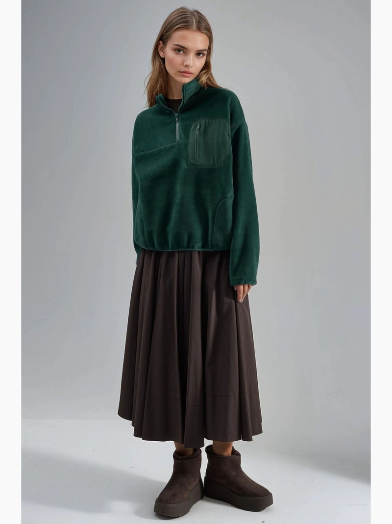Sweatshirt de malha felpuda com gola com fecho e bolso busem Verde escuro - Kiabi