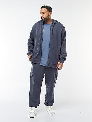 Sweatshirt de malha piqué com abertura com fecho e capuz