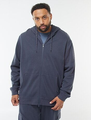 Sweatshirt de malha piqué com abertura com fecho e capuz