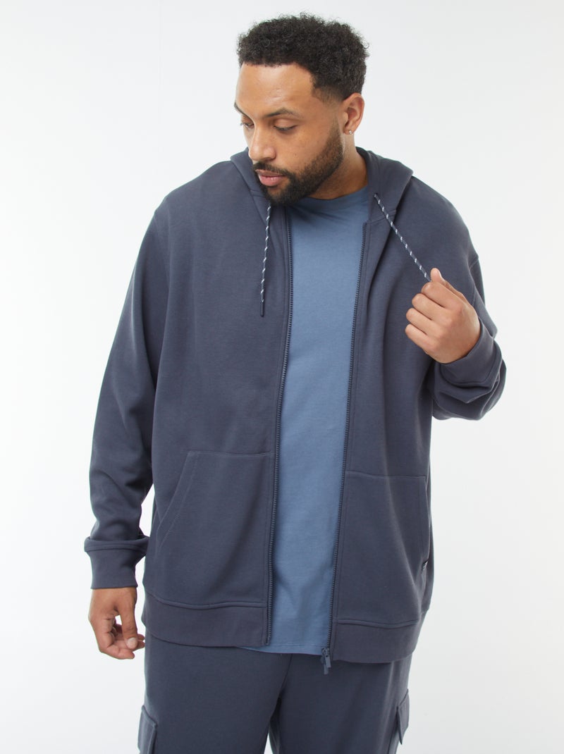 Sweatshirt de malha piqué com abertura com fecho e capuz Azul - Kiabi
