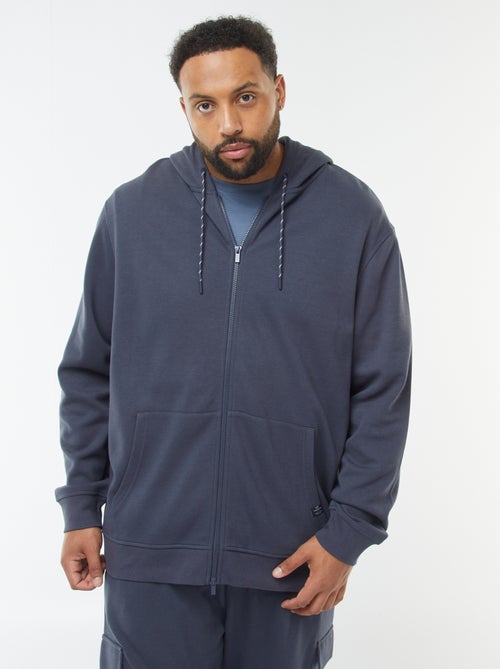 Sweatshirt de malha piqué com abertura com fecho e capuz - Kiabi