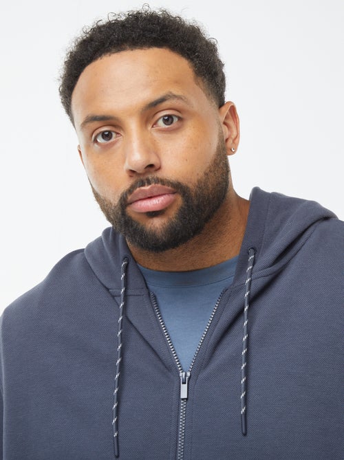 Sweatshirt de malha piqué com abertura com fecho e capuz - Kiabi