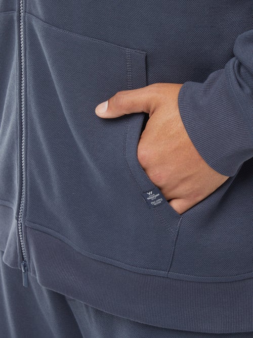 Sweatshirt de malha piqué com abertura com fecho e capuz - Kiabi