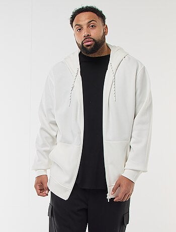 Sweatshirt de malha piqué com abertura com fecho e capuz