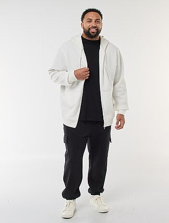 Sweatshirt de malha piqué com abertura com fecho e capuz