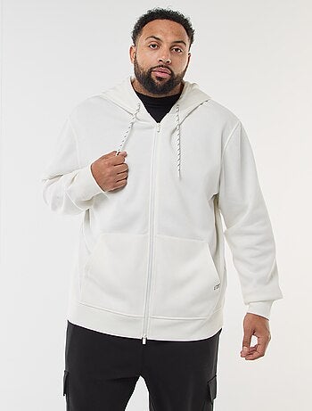 Sweatshirt de malha piqué com abertura com fecho e capuz