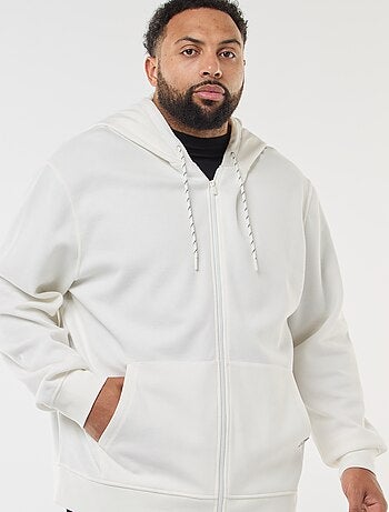 Sweatshirt de malha piqué com abertura com fecho e capuz