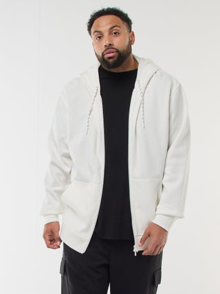 Sweatshirt de malha piqué com abertura com fecho e capuz