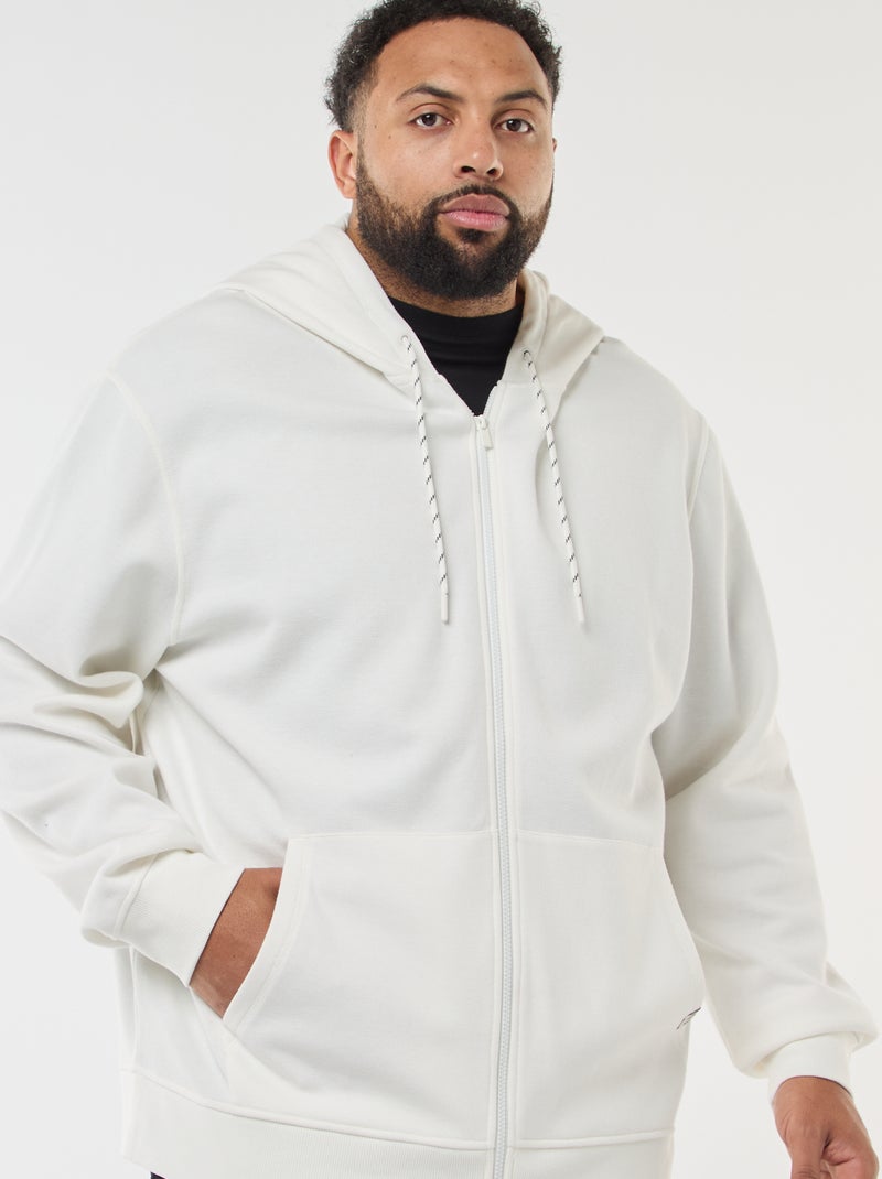 Sweatshirt de malha piqué com abertura com fecho e capuz Branco - Kiabi