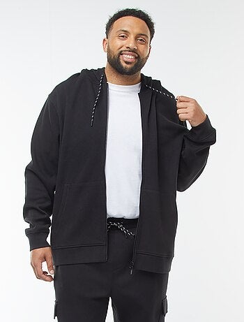Sweatshirt de malha piqué com abertura com fecho e capuz