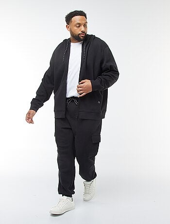 Sweatshirt de malha piqué com abertura com fecho e capuz