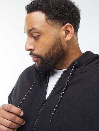 Sweatshirt de malha piqué com abertura com fecho e capuz