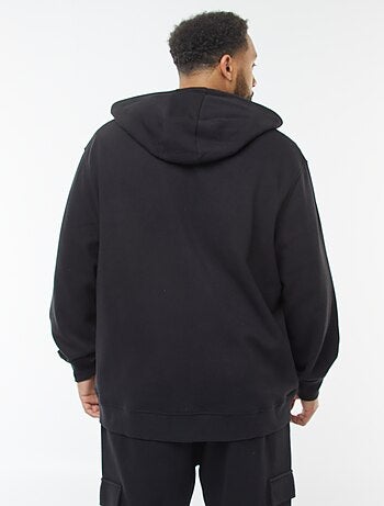 Sweatshirt de malha piqué com abertura com fecho e capuz