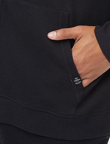 Sweatshirt de malha piqué com abertura com fecho e capuz