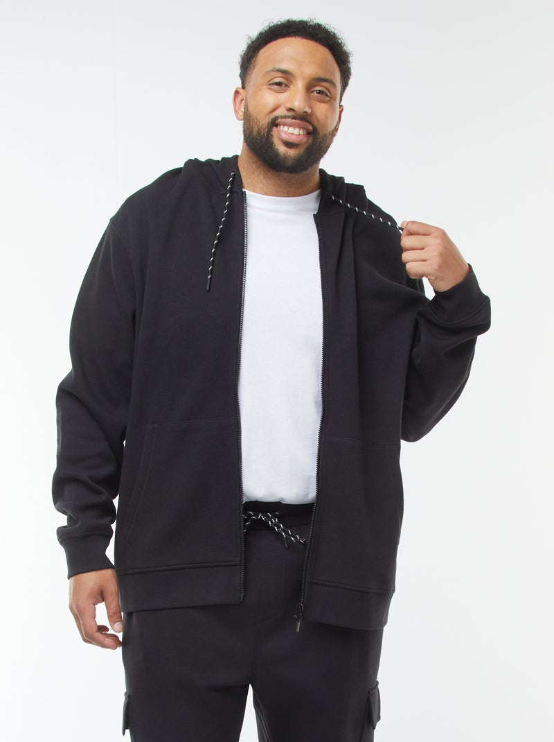 Sweatshirt de malha piqué com abertura com fecho e capuz Preto - Kiabi