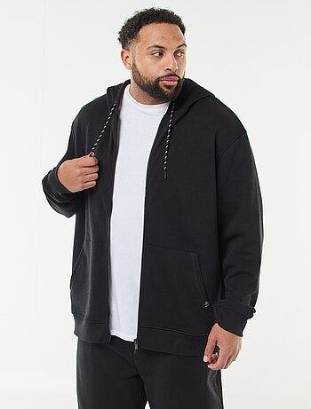 Sweatshirt de malha piqué com abertura com fecho e capuz