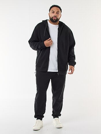 Sweatshirt de malha piqué com abertura com fecho e capuz