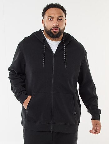 Sweatshirt de malha piqué com abertura com fecho e capuz