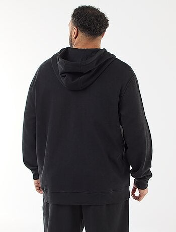 Sweatshirt de malha piqué com abertura com fecho e capuz