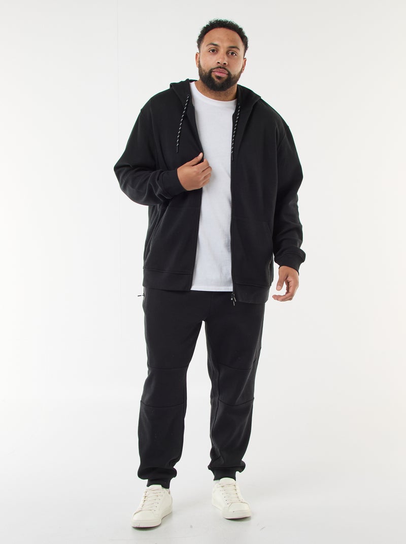 Sweatshirt de malha piqué com abertura com fecho e capuz Preto - Kiabi