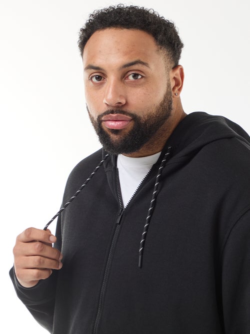 Sweatshirt de malha piqué com abertura com fecho e capuz - Kiabi