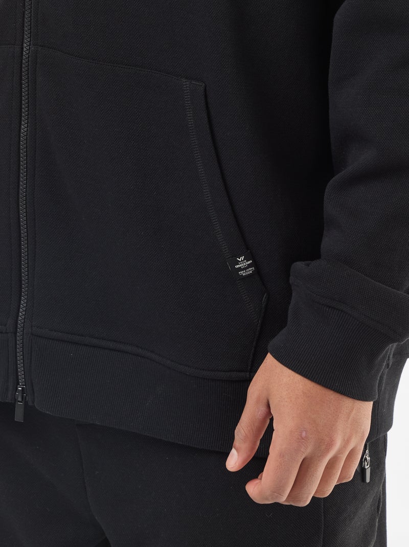 Sweatshirt de malha piqué com abertura com fecho e capuz Preto - Kiabi